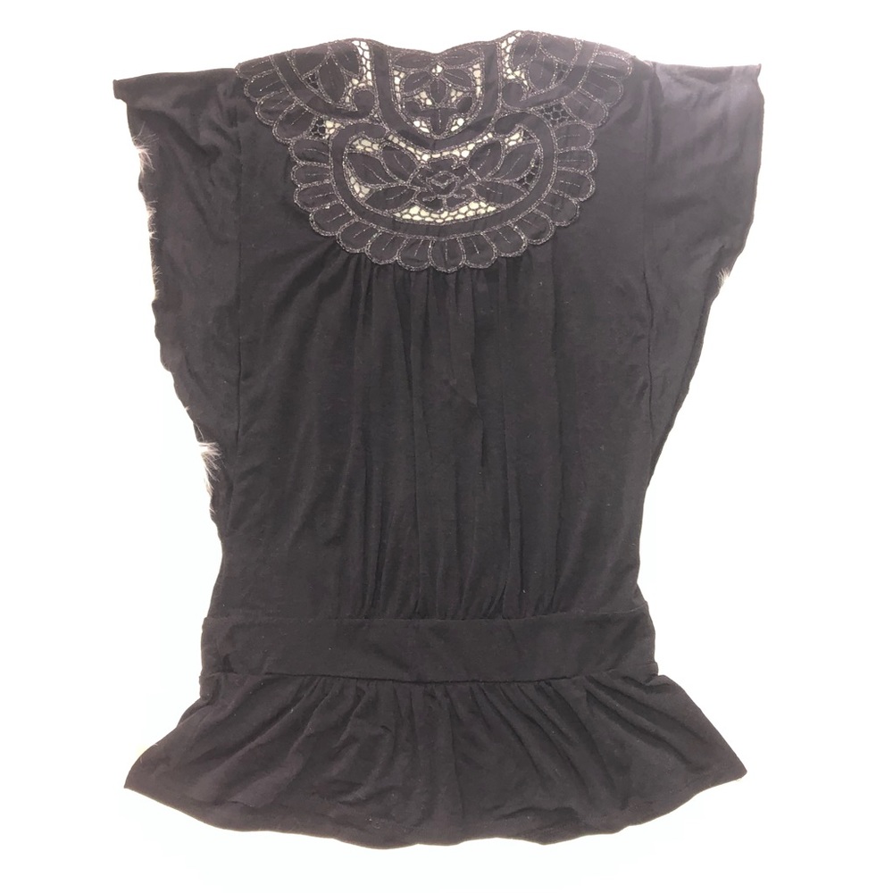 Black flutter sleeve lace back blouse
